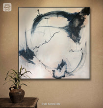 Load image into Gallery viewer, Large Abstract Art - Soft Peach-Navy-Black 'In the Moment'